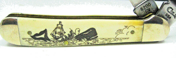 Case XX USA '97 RARE 2Blade Scrimshawed Bone Moby Dick Nantucket Ride 3dot Knife