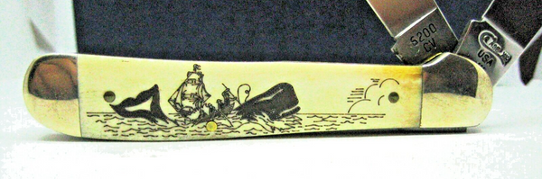 Case XX USA '97 RARE 2Blade Scrimshawed Bone Moby Dick Nantucket Ride 3dot Knife