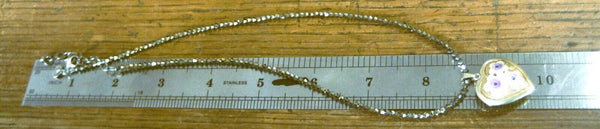 Vintage Sterling Silver Necklace Ceramic Inlaid on Mesh Hart w/ Resin 18" Chain
