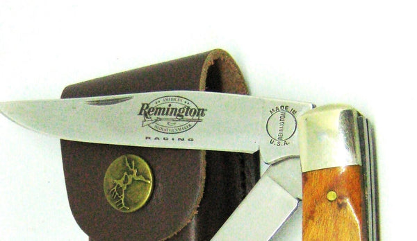 REMINGTON UMC MADE IN USA BIRDSEYE MAPLE RACING TRAPPER KNIFE R12 NICE (6315)