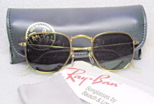 RAY-BAN *NOS VINTAGE B&L HEXAGON CLASSIC METALS ARISTA 24K W0980 *NEW SUNGLASSES - Vintage Sunglasses 