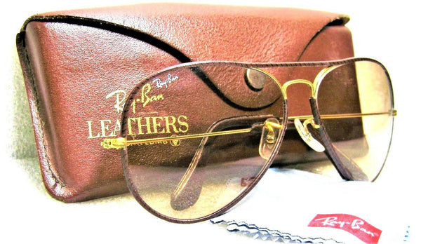 Vintage Ray-Ban USA B&L Aviator Leathers Brown Changeables Mint Sunglasses - Vintage Sunglasses 