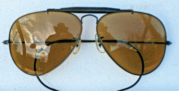 Ray-Ban USA Vintage 1980s B&L Aviator Ambermatic Outdoorsman BkChrome Sunglasses