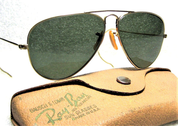 Vintage Ray-Ban USA Rare 1940s B&L Pilot 52 G-15 Aviator 12kGF Sunglasses & Case - Vintage Sunglasses 