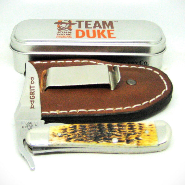 John Wayne Knife Case USA Russlock 07518 Barb Wire Bolster 2011 Duke! & sheath