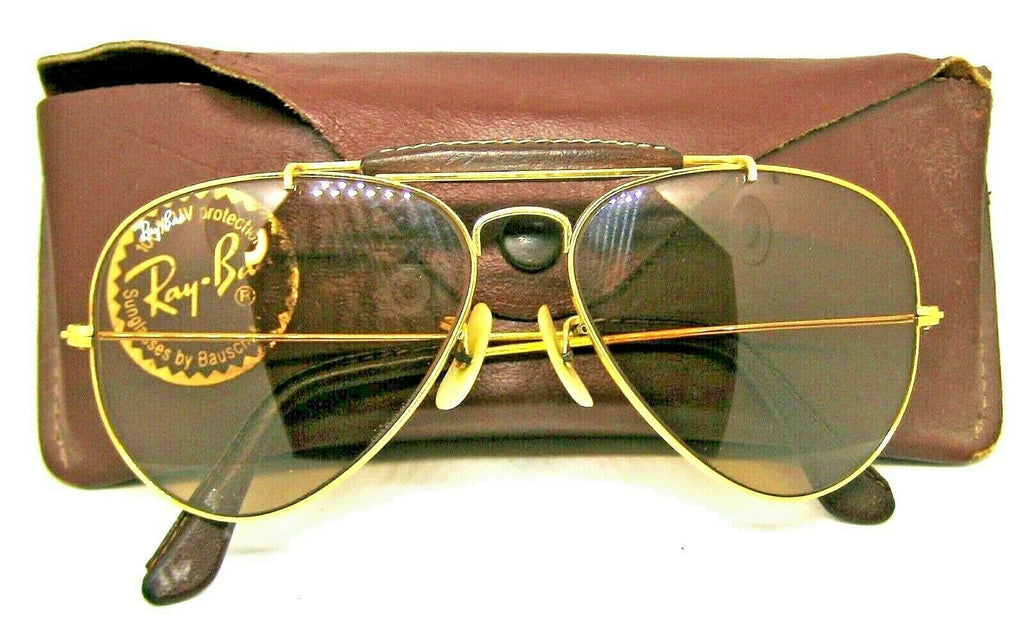 Ray-Ban USA Vintage B&L Aviator Leathers 58mm Brown Photo-Changeable Sunglasses - Vintage Sunglasses 