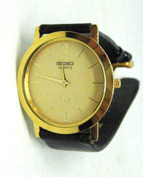 Seiko Quartz Slim Round Mens Wrist Watch Simple Dial New Battery Japan Made Mint