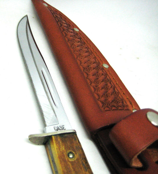 Vintage 1940s Case USA Stag 5” Chromed/saber Fixed Blade Knife w/ Leather Sheath