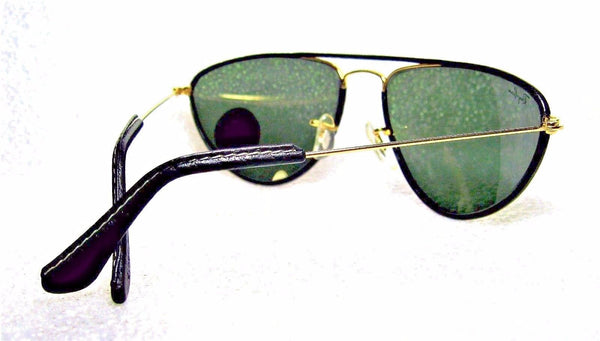 Ray-Ban USA Vintage NOS B&L Aviator Blk Leathers Fashion Metals W1565 Sunglasses - Vintage Sunglasses 