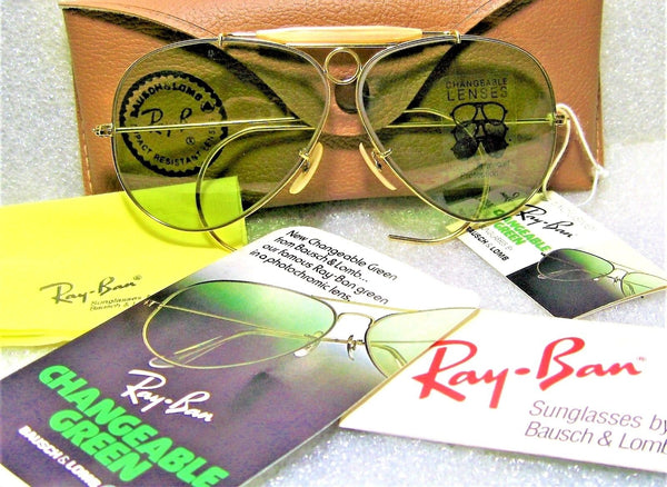 Ray-Ban USA NOS Vintage B&L Aviator Green *Changeable RB3 Shooter NEW Sunglasses - Vintage Sunglasses 