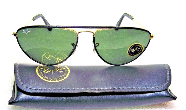 Ray-Ban USA Vintage NOS B&L Aviator Blk Leathers Fashion Metals W1565 Sunglasses - Vintage Sunglasses 