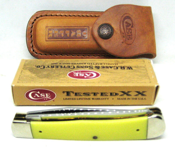 Case xx USA New Trapper Knife Yellow Delrin Handle Carbon Steel Pocket Clip 3254