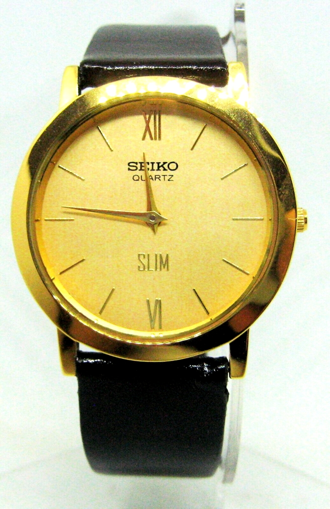 Seiko Quartz Slim Round Mens Wrist Watch Simple Dial New Battery Japan Made Mint