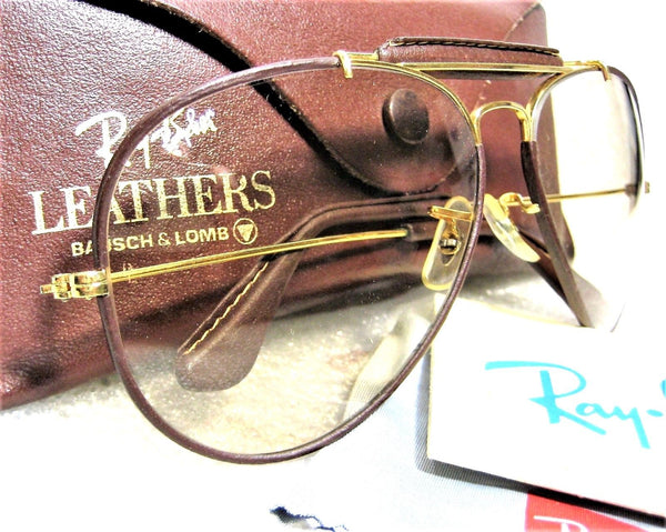 Ray-Ban USA Vintage B&L  Aviator Leathers 62mm Brown Changeables Mint Sunglasses - Vintage Sunglasses 