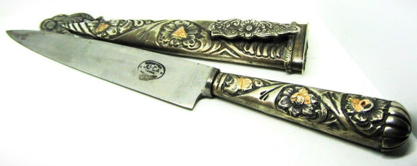 Vintage 1960s NOS Gaucho Facon Silver & Gold Belt Boot Argentine Knife & Sheath