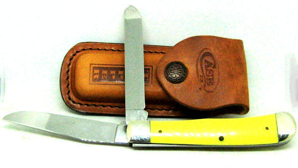 Case xx USA New Trapper Knife Yellow Delrin Handle Carbon Steel Pocket Clip 3254
