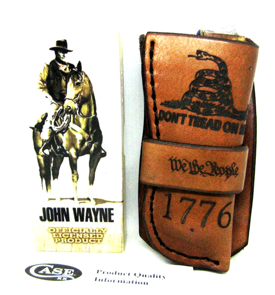 John Wayne Case Knife USA Natural Curly Oak 10703 Smooth Trapper Duke! & sheath