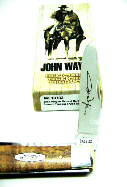 John Wayne Case Knife USA Natural Curly Oak 10703 Smooth Trapper Duke! & sheath