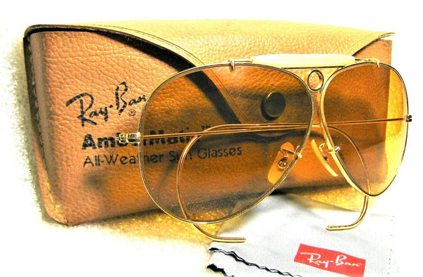 Ray-Ban USA Vintage B&L Aviator Ambermatic Bullet Hole Shooter NrMint Sunglasses - Vintage Sunglasses 