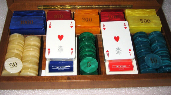 Dal Negro NOS Vintage 1960s Poker Black Jack Gambling chips New in Box Hardwood