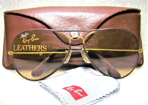 Ray-Ban USA Vintage B&L Aviator Leathers Brown Changeables Mint Sunglasses - Vintage Sunglasses 
