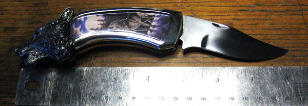 *NOS Vintage 1980s Franklin Mint USA Howling Moon Wolf New Knife & pouch