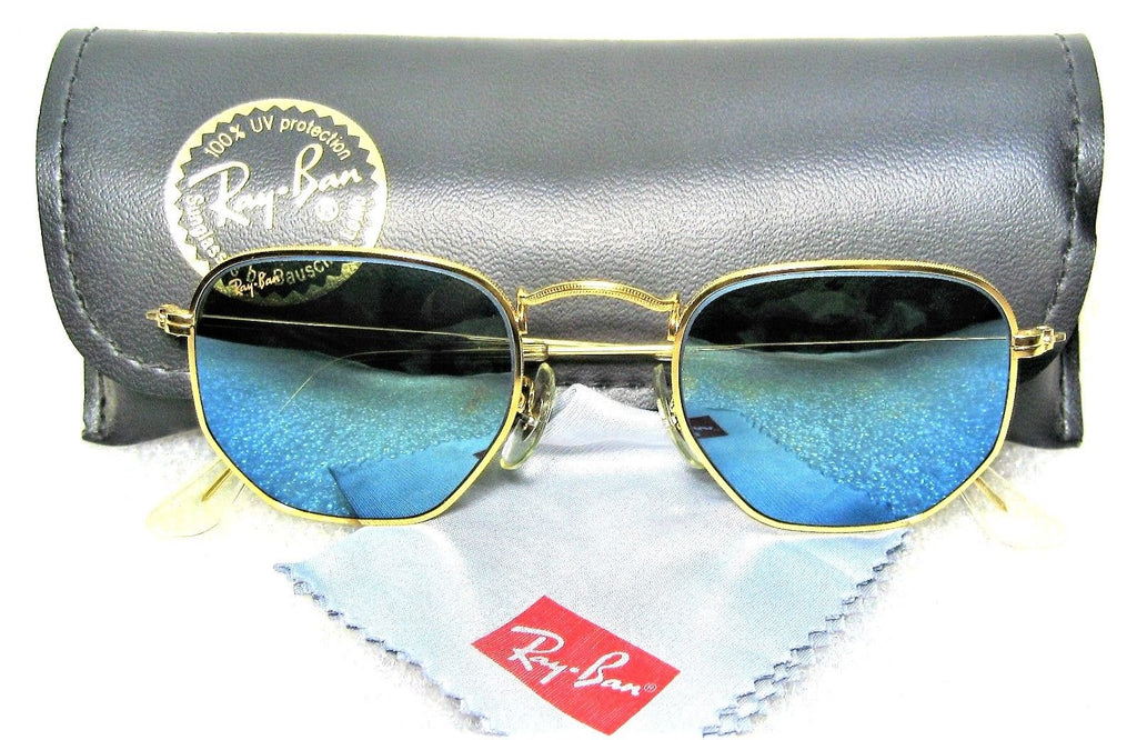 Ray-Ban USA NOS Vintage B&L Classic Metals W1864 Hex Blue Mirror New Sunglasses - Vintage Sunglasses 