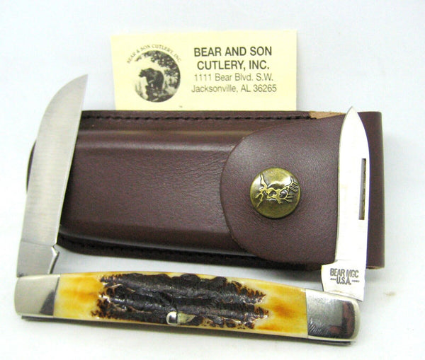New USA BEAR & SONS MGC 2004 Transition Congress 2Blade Stag Handle Pocket Knife