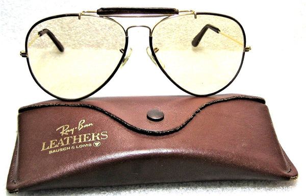 Ray-Ban USA Vintage B&L  Aviator Leathers 62mm Brown Changeables Mint Sunglasses - Vintage Sunglasses 