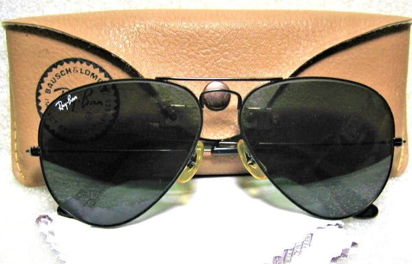 Vintage Ray-Ban USA B&L Aviator Black Chrome 58 G-15 Near Mint Sunglasses & Case - Vintage Sunglasses 