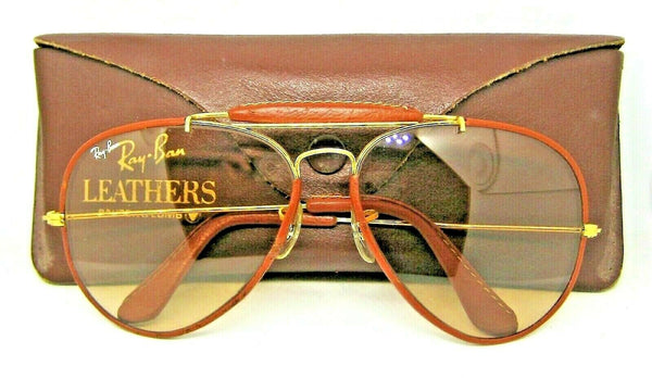 Ray-Ban USA NOS Vintage B&L Aviator Leathers 62mm Brown Photo-Changeable New Sunglasses